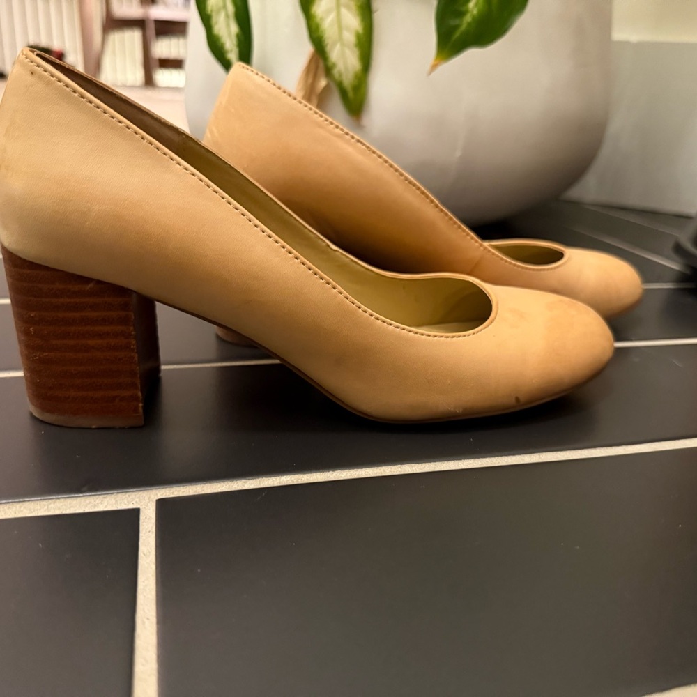 Classic Beige Block Heel Pumps